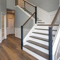 Gray stairs and wood floor